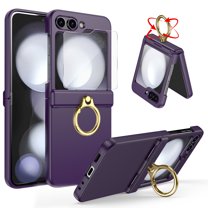 Dteck for Samsung Galaxy Z Flip 5 Case with Screen Protector, Hinge Protection with Ring Holder All-Inclusive Shockproof Cover for Samsung Galaxy Z Flip5 5G,Deep Purple