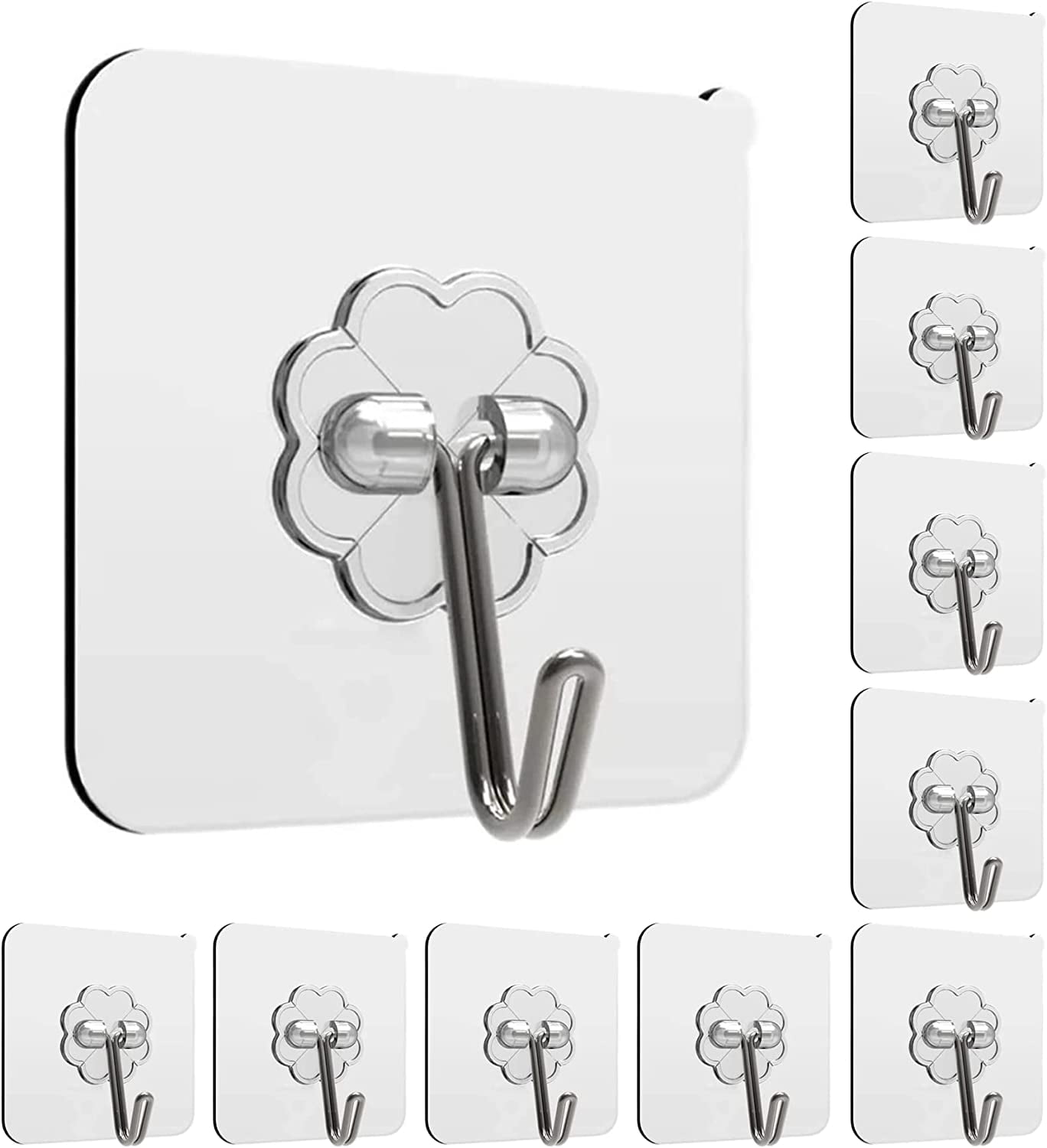 Adhesive Hooks Hanging Ceiling & Wall: Heavy Duty Damage-Free No-Drill Removable Self-Stick Wall Hook 6Pack White Hanger Plants Lights Bags Towels