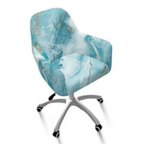 ZIATUBLES Blue White Marble Print Curved Back Chair Slipcover Stretchable Dining Chair Cover Adjustable Arc Shaped Swivel Accent Chair Protector for Dining Living Room