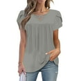thumbnail image 5 of Summer Tee Shirts for Womens Criss-Cross V Neck Tunics Tops Short Ruffled Sleeve Shirts Babydoll Front Pleated T Shirts Plain Basic Tops Shirts Light Breathable Tunics Blouses Holiday Outfits, 5 of 5