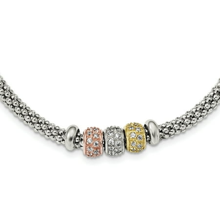 Tone Mesh Chain - 925 Sterling Silver Rose Yellow Gold Tone Cubic Zirconia Cz Beads Link Mesh Chain Necklace Pendant Charm Gifts For Women For Her