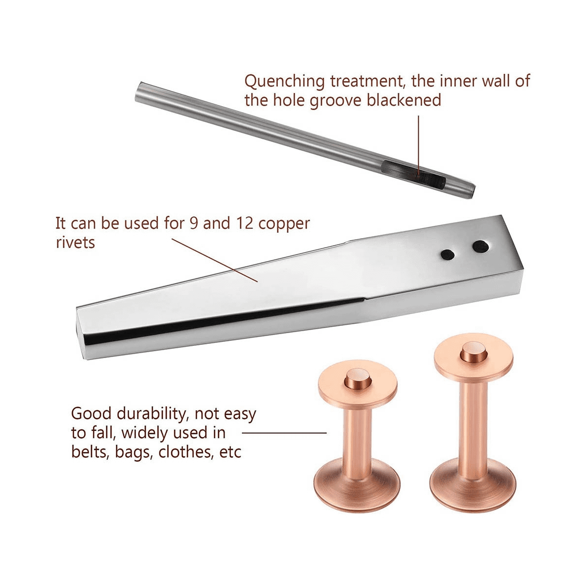 Copper Rivets & Burrs, Brass Rust-Proof for Leather Pure Setting Tool