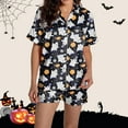 thumbnail image 4 of UngA Spooky Pjs Halloween Women's Pajama Sets 2 Piece Thin Ghost Graphic Short Sleeve Button Down Nightshirt and Shorts Soft Loose Womens Pj Sets Dark Purple,M, 4 of 6