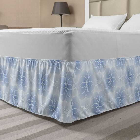Geometry Bed Skirt, Proportion of the World with Intersecting Concentric Spiral Art, Elastic Bedskirt Dust Ruffle Wrap Around for Bedding Decor, 4 Sizes, Pale Blue, by Ambesonne