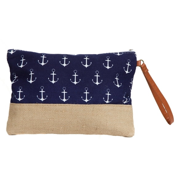 Makeup Bag, Canvas Toiletry Bag, Anchor Travel Bag with Burlap Contrast