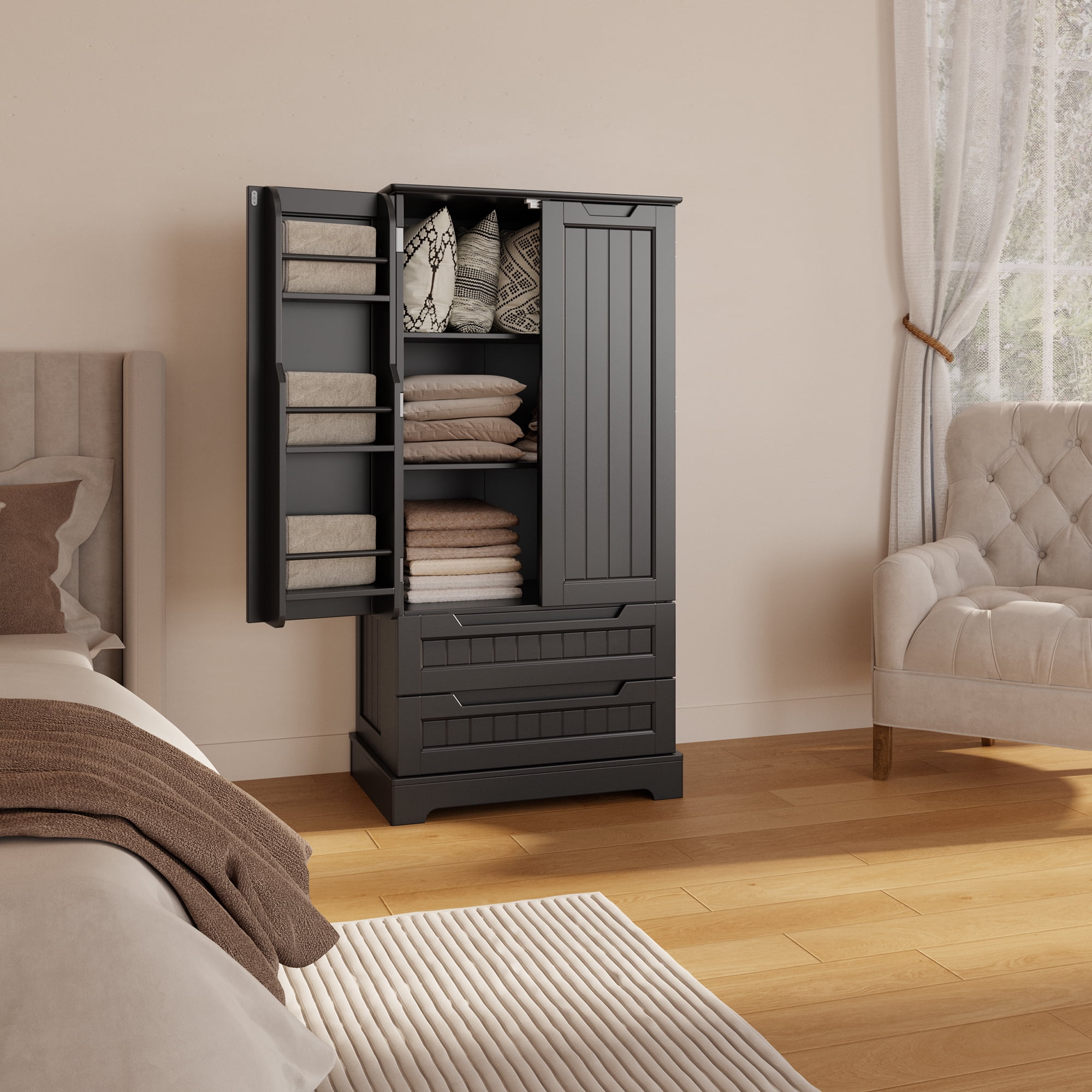 Pantry Cabinet Lofka 47" Kitchen Pantry Storage Cabinet with 2 Drawers, 8 Shelves and 2 Doors, Black