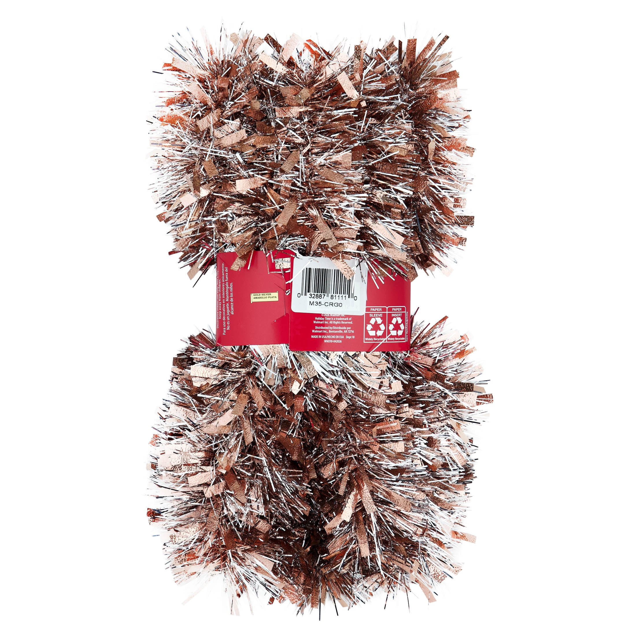 Tinsel Christmas Garland, Rose and Silver, 12', by Holiday Time