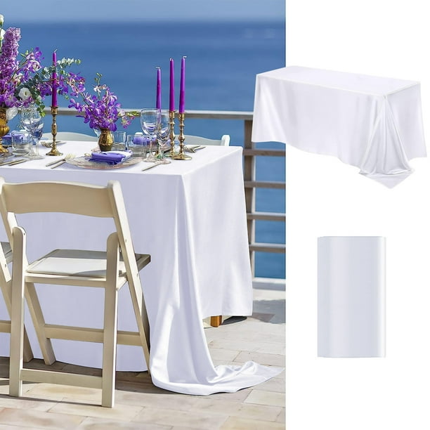 Mantel de Satén Blanco, Mantel de Poliéster de Alta Gama para Bodas, Elegante Mantel de Color Liso para Banquetes, Multiusos para El Hogar, Restaurantes y Picnics, 260 X 145 Cm