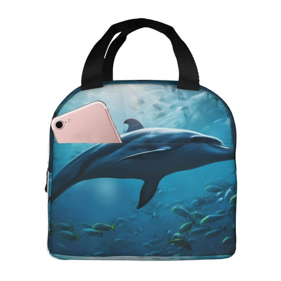 Easygdp Ocean Dolphin Fish School Bolsa Térmica Premium - Tela Oxford Impermeable, Gran Capacidad, Bolsillo Frontal, Unisex para Trabajo, Escuela, Actividades al Aire Libre y Picnics