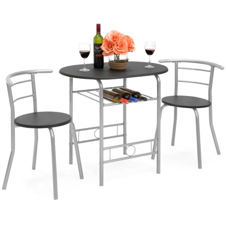 Small Farm Table Set Best Choice Products 3-Piece Wooden Kitchen Dining Room Round Table and Chairs Set w/ Built In Wine Rack (Black) ()