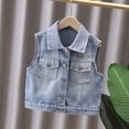 thumbnail image 5 of DJDLJWCJ Boys Denim Vest Tops Collared Sleeveless Button Down Jean Waistcoat with Pockets Fall Denim Outerwear Blue Size 9, 5 of 9