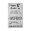 Tanwih Happy 6th Wedding Anniversary Card, 6 Year Anniversary Gifts for Him Husband Men, Metal Wallet Insert