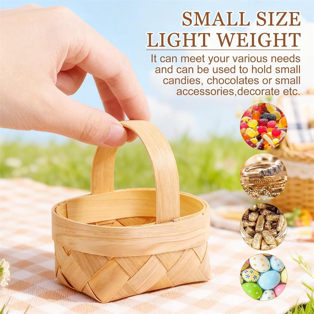 NOGIS 4Pcs Mini Picnic Basket With Handle, Small Woven Wooden