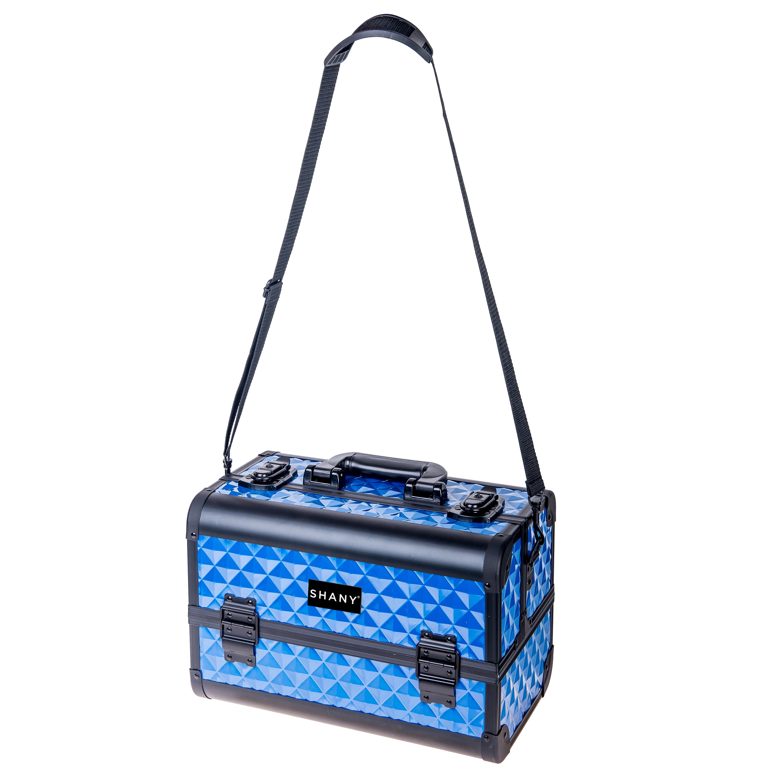 SHANY Premier Fantasy Professional Makeup Train Case Cosmetic Box Portable Makeup Case Organizer Jewelry storage with Locks , 3 Trays ,Makeup Brush Holder and Cosmetics Mirror - Royal Blue