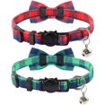 thumbnail image 3 of Breakaway Cat Collar with Bow Tie and Bell, Cute Plaid Patterns, 1 or 2 Pack Kitty Safety Collars, 3 of 5