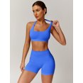 thumbnail image 4 of IDOPIP Workout Sets for Women 2 Piece Seamless Halter Sports Bra Top High Waisted Scrunch Butt Impact Shorts Gym Yoga Activewear Outfits, 4 of 6