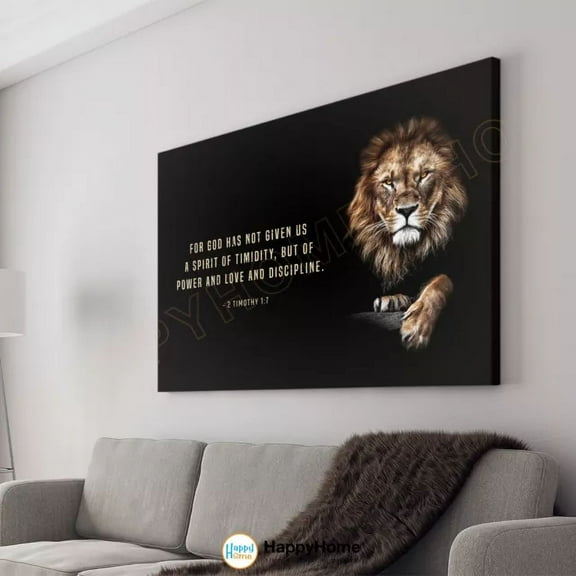 Kna Prints - Lion Wall Art 2 Timothy 1:7 Bible Verse Print Motivational Quote Wall Decor - Kir 219, UNFRAMED-8x12