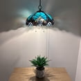 thumbnail image 4 of Tiffany Pendant Lights Plug In Green Brown Stained Glass LED Bulb Included for Dining Room Hotel Restaurant Cafe 16"W*16"D*75"H, 4 of 6