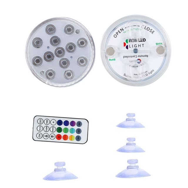 fashionhome RGB LED Aquarium Light Fishtank Underwater Decorating Lamp Submersible Swimming Pool Remote Control Light, 2pcs, 7cm