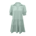 thumbnail image 5 of New Summer Arrivals SMihono Casual Dresses for Women Lapel Collared V Neck Mid Sleeved Pleated Summer Dresses for Women 2025 Midi Dresses Mint Green S, 5 of 8