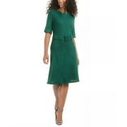 Monteau Women's Petite Scalloped Belted Dress Green Size Petite Large