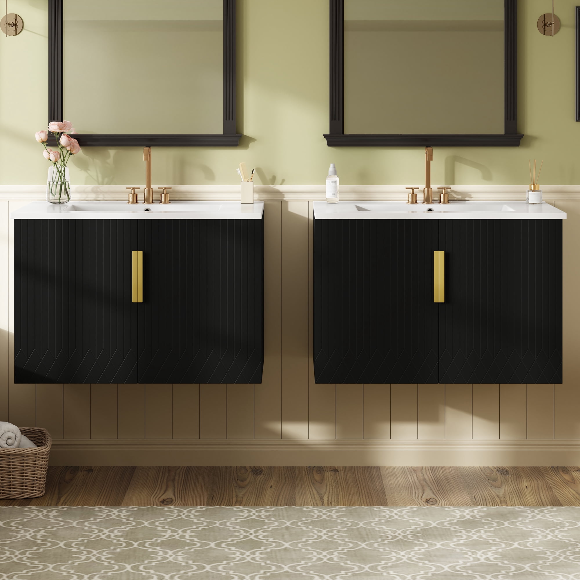 Euroco 60" Vintage Bathroom Vanity with Ceramic Sink, with 3 Holes Single Ceramic Sink, Bathroom Storage Vanity Cabinet with 2 Soft Closing Doors
