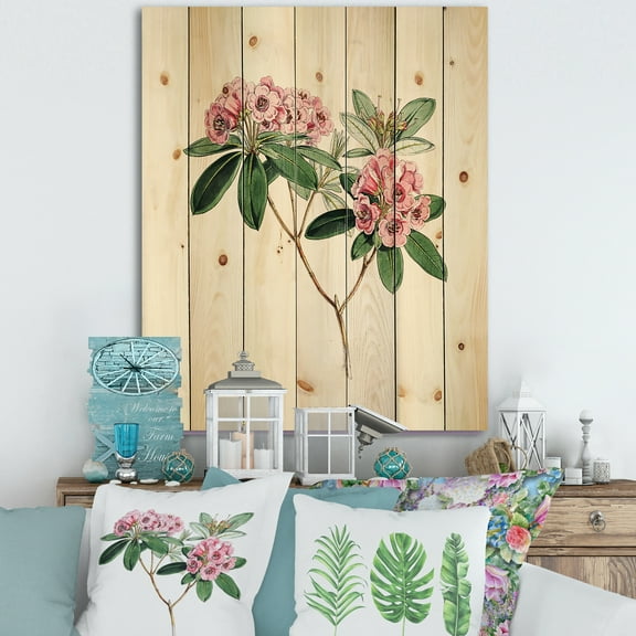 Designart 'Ancient American Flora II' Traditional Print on Natural Pine Wood