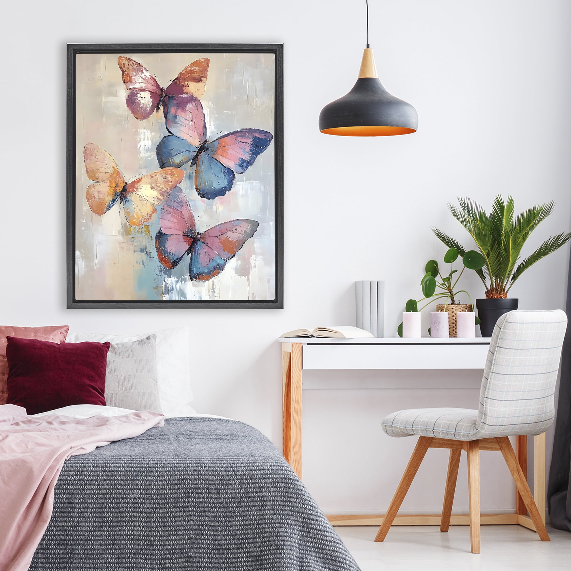 Stupell Industries Butterfly Beauty Abstraction Black Framed Floater Canvas Wall Art, design by Creative Studio