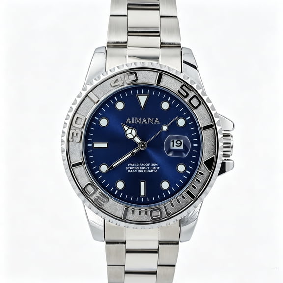 Mens Chronograph Business Dress Quartz Watch Stainless Steel Business Calendar Wrist Watch For Men Blue Dial