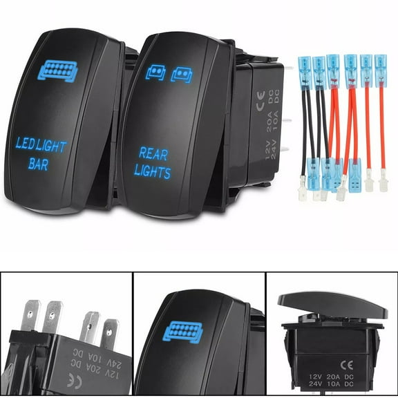 2Pcs Black Rocker Switch Rear Light   Led Light Bar Toggle 5 Pin For Car Atv Utv