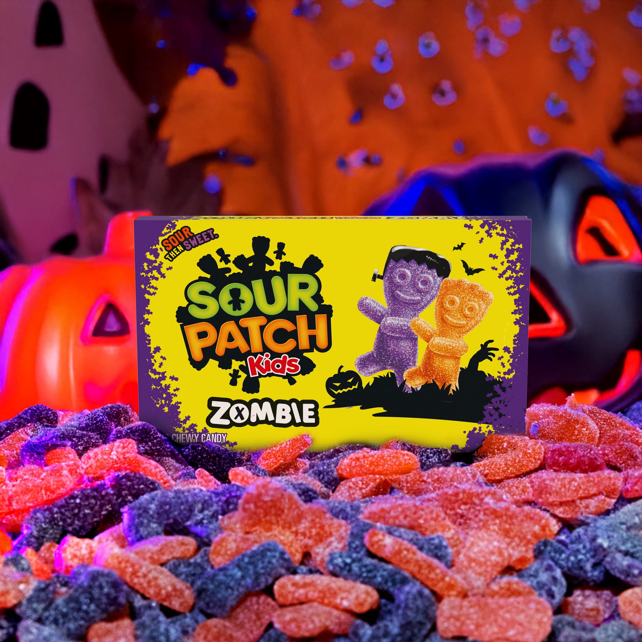 (4 pack) SOUR PATCH KIDS Zombie Orange & Purple Soft & Chewy Halloween Candy, 3.5 oz