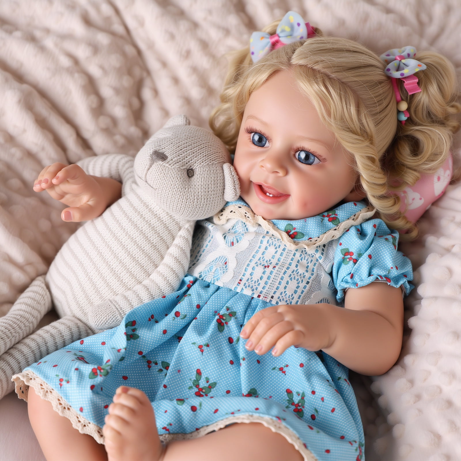 RSG Reborn Baby Dolls Baby Doll Soft Cloth Body with Blue Dress Birthday Gift