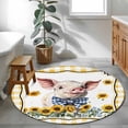 thumbnail image 4 of Pig Sunflowers Round Area Rug 4ft, Yellow Floral Elegant Checkered Pastoral Washable Non-Slip Circle Rugs for Bedroom Living Room Kitchen, Soft Non Shedding Circle Carpet for Dining Room Dorm, 4 of 9