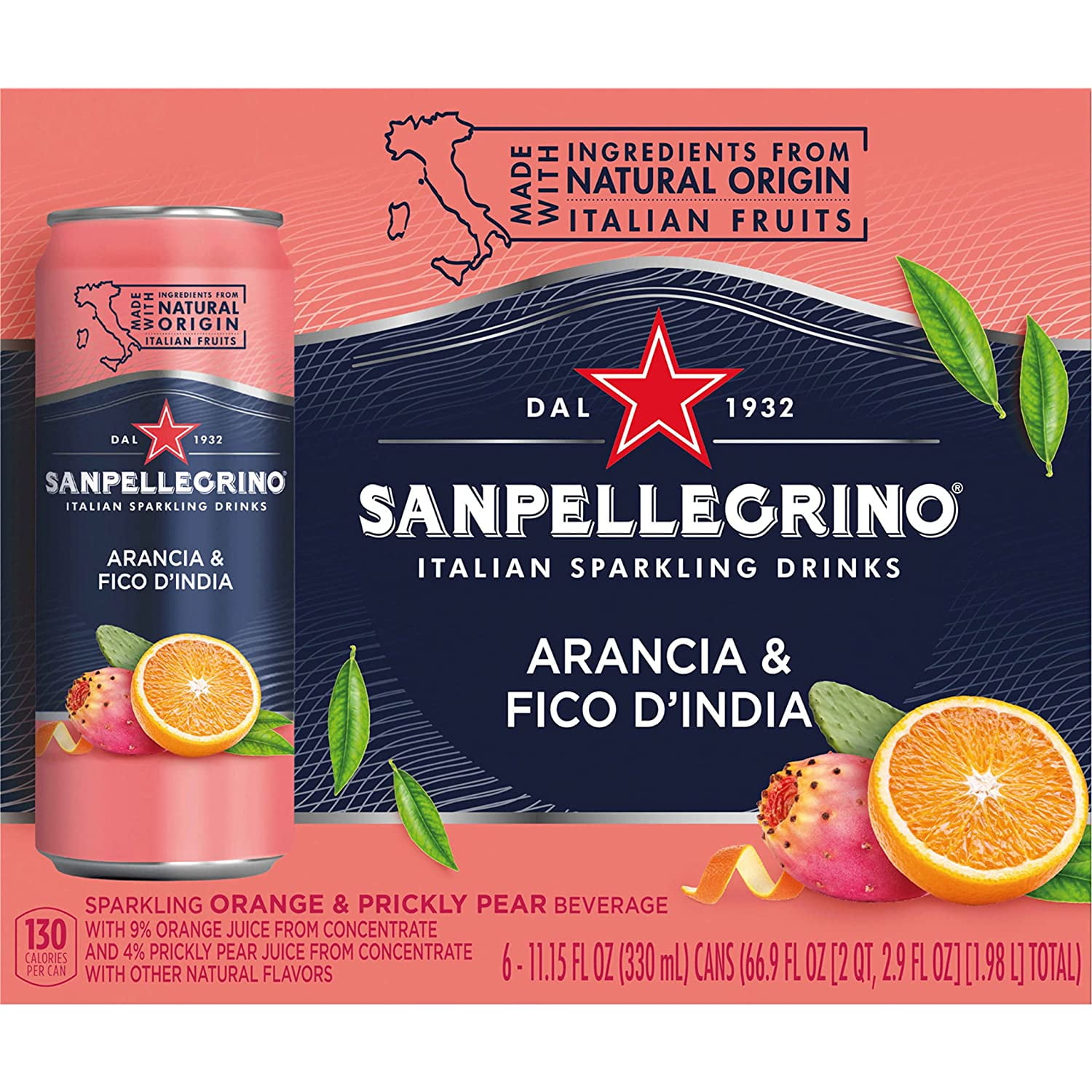 Sanpellegrino Italian Sparkling Drink Arancia & Fico D'India, 11.15 Oz Pack Of 6