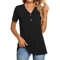 thumbnail image 1 of Blusa tipo túnica BISHUIGE para mujer Henley con botones y cuello en V, color negro XXL, 1 of 5