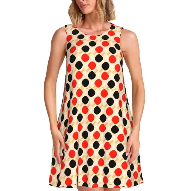Xecao Raquettes de Tennis de Table pour Femmes Robes d'Été Décontractées Robes de Plage Sans Manches Robe Évasée avec Poches