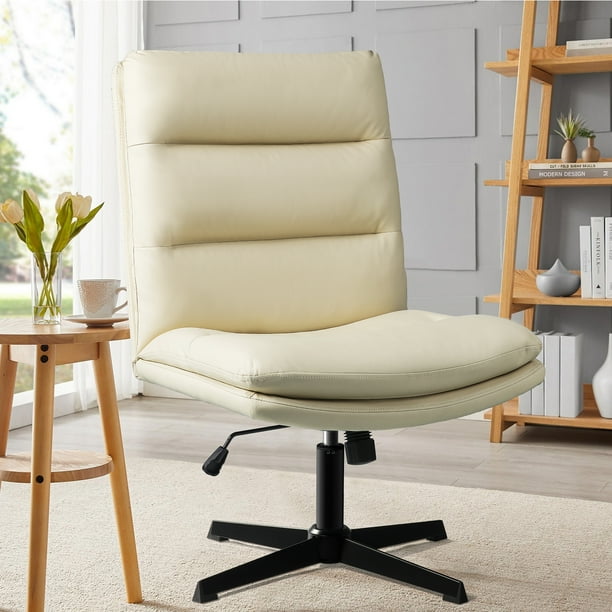 Waleaf Armless Office Desk Chair No Wheels,PU Leather Criss Cross