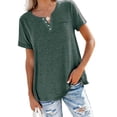 thumbnail image 1 of MAWCLOS Ladies T Shirt Solid Color Tops V Neck Tee Comfy Street Short Sleeve Blouse Green 3XL, 1 of 7