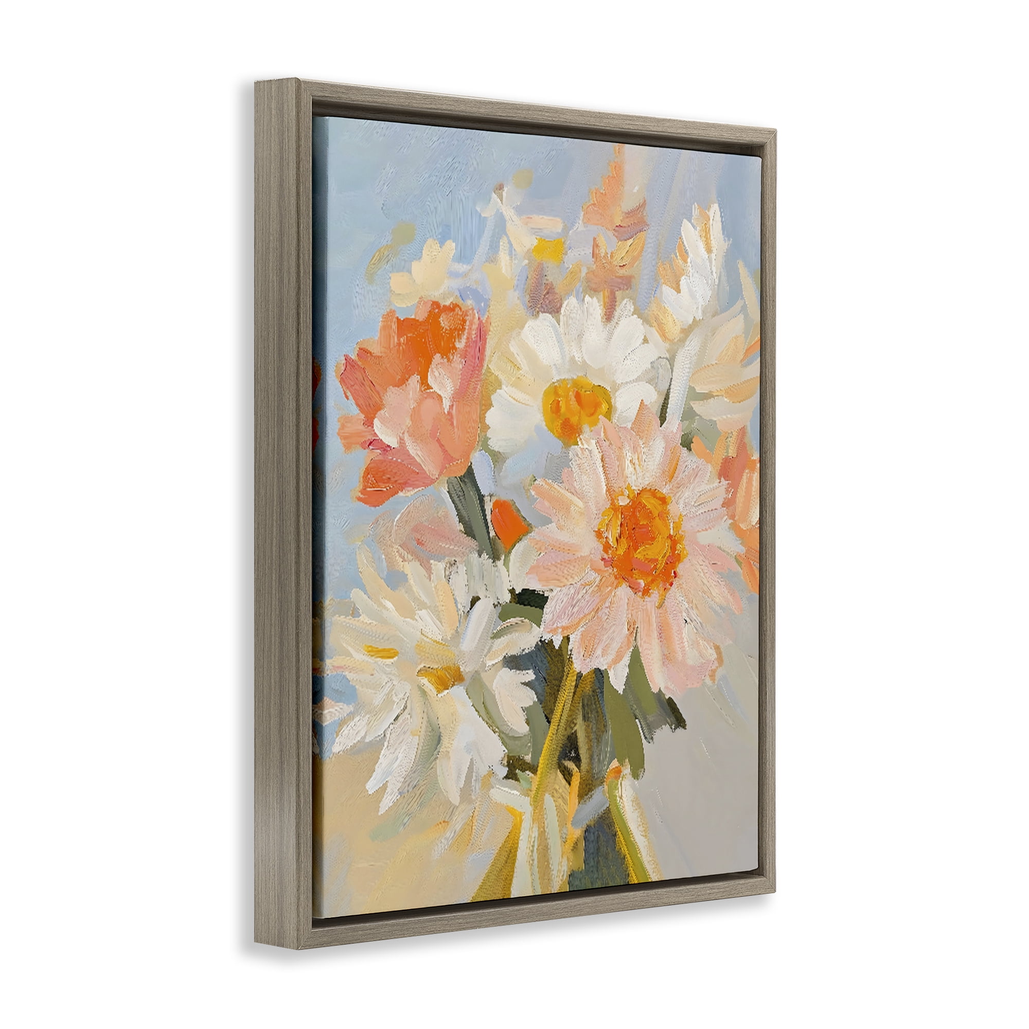 Stupell Industries Orange Spring Floral Bouquet Brown Framed Floater Canvas Wall Art, design by The Prints Vibe