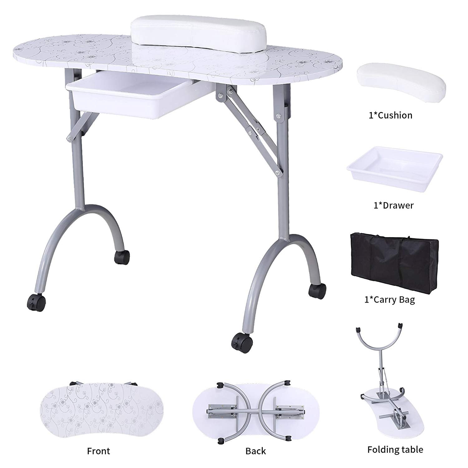 SUNCOO Manicure Nail Table Station Folding Nails Desk Portable Spa