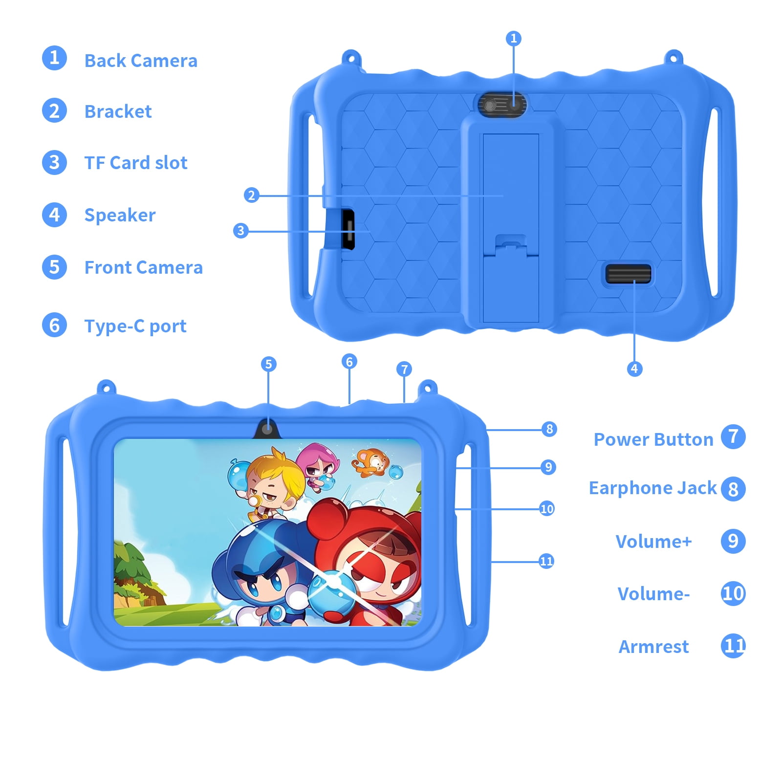 Kids Tablet, 7 inch Android 11 Tablet for Kids, 6(2+4) GB RAM 32GB ROM, Toddler Tablet with Bluetooth, GPS,WiFi,Parental Control, Dual Camera,Shockproof Case,Kids App Pre-Installed