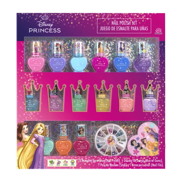Set De Esmaltes Disney Princesas Para Niñas Con 15 Esmaltes Desprendibles, Gems Para Decoración De Uñas, Spa De Uñas Infantil No Tóxico, Juego Creativo De Manicure Infantil
