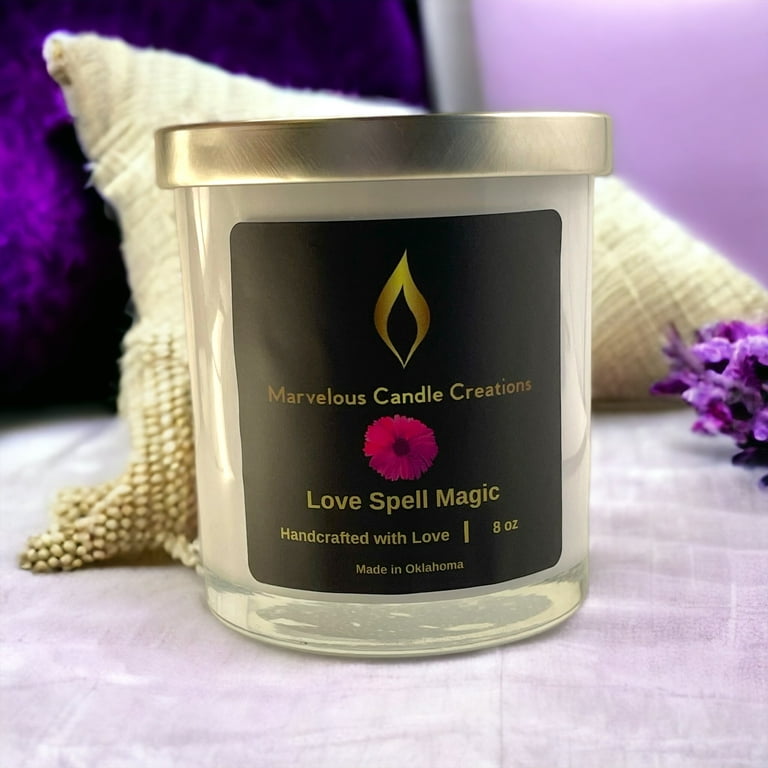 Scented Candle Love Spell Magic With Vanilla and Sandalwood Fragrance Oil 8  oz - Long Lasting 50 Hours Burn Time - Perfect for Home, Office, Spa, Yoga,  Meditation & Gifts (White) 