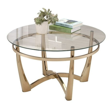 ACME Orlando II Round Glass Top Coffee Table in Champagne