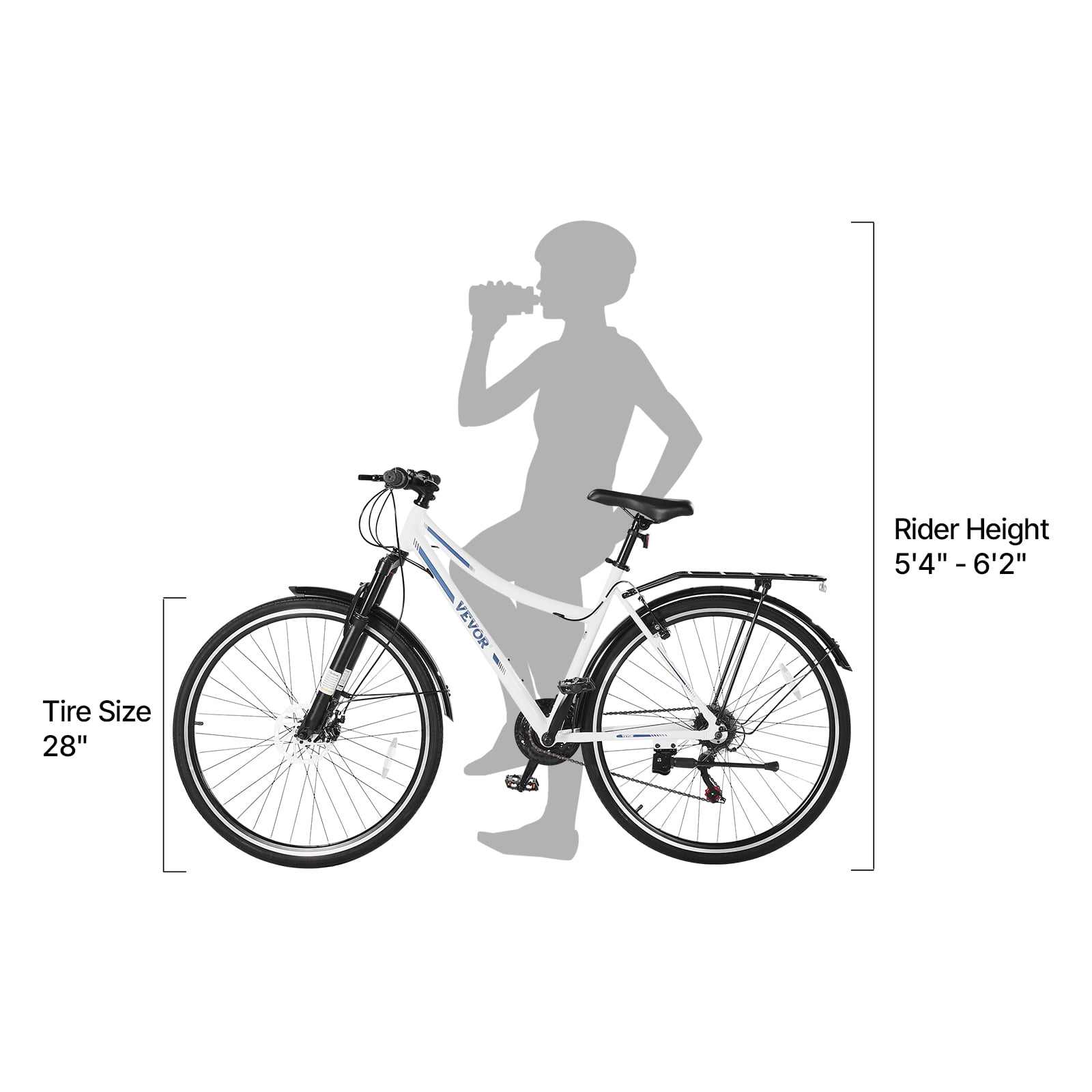 VEVOR Hybrid Bike, Lightweight Aluminum Frame Bike, 700c Wheel Men and Women Hybrid Bicycle, Step-Through Adult Urban City Commuter Bikes, 21-Speed Shimano Drivetrain, Dual Brakes, Front Suspension