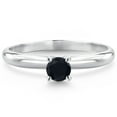 thumbnail image 2 of Gem Stone King 14K White Gold Black Onyx Solitaire Engagement Ring for Women (0.22 Cttw, Round 4MM, Gemstone December Birthstone, Size 9), 2 of 5