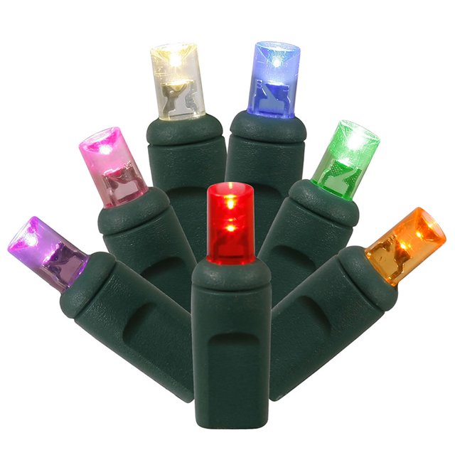 Ensemble de 50 Lumières de Noël LED Grand Angle de Qualité Commerciale Multicolores - Fil Vert