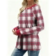 thumbnail image 5 of YUGYXL Trendy Plaid Shirts for Women Long Sleeve Crewneck Fall Graphic Pullover Top Lightweight Casual Soft Sweatshirt Red XXL, 5 of 8