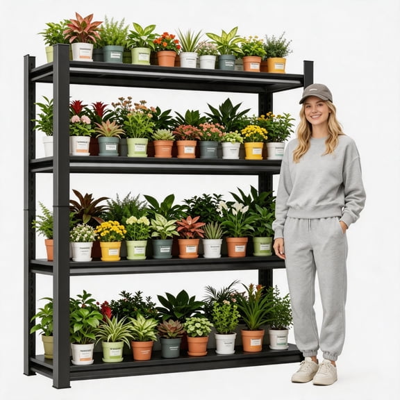 Modern Minimalist 4-Tier Metal Flower Stand, Indoor/Outdoor FreeStanding Flower Pot Placement Rack, Decorative Green Plant Display Stand for Living Room, Bedroom, Courtyard & Balcony, 20"W*14"D*44"H