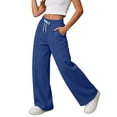 thumbnail image 4 of Sewkxo Womens Wide Leg Sweatpants High Waisted Baggy Pants Fashion Drawstring Athletic Joggers,Blue S, 4 of 7